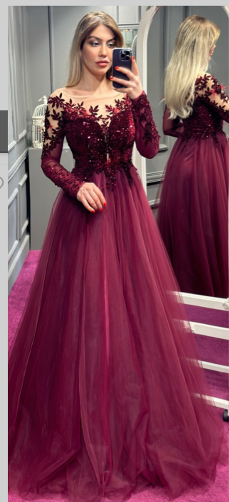 Maroon long 2025 sleeve gown