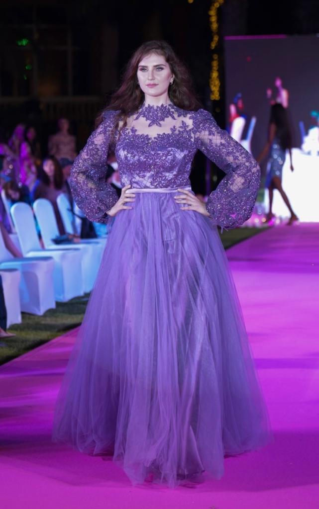 Lavender Glittery Lace Puffy Sleeves Party Wedding Dress For