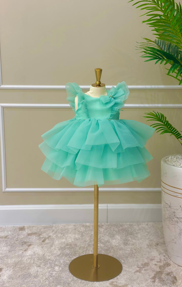 Celina Girls Elegant Aquamarine Tulle Party Dress