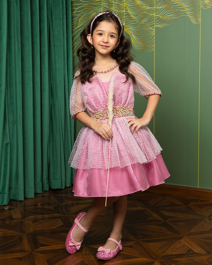 Pink Daisy Pearl Polka Party Dress