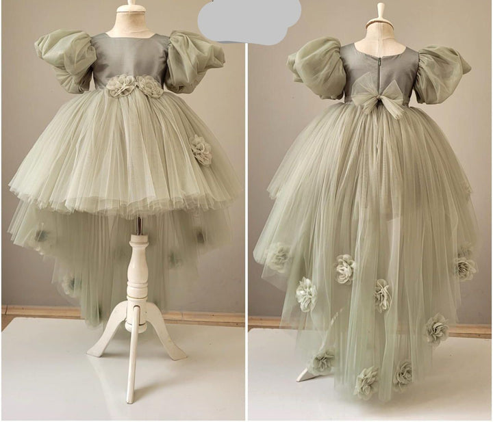 Manaya Olive Green Layered Party Dress for Girls