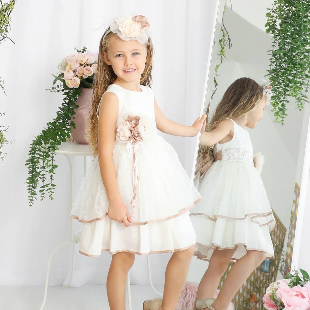 Beige Lace Summer Party Dress for Girls