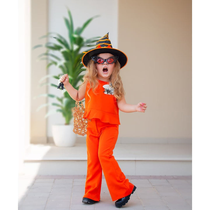 Orange T- shirt And Trouser Pant Set For Girls