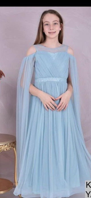 Myra Girls Soft Blue Cape-Style Princess Gown
