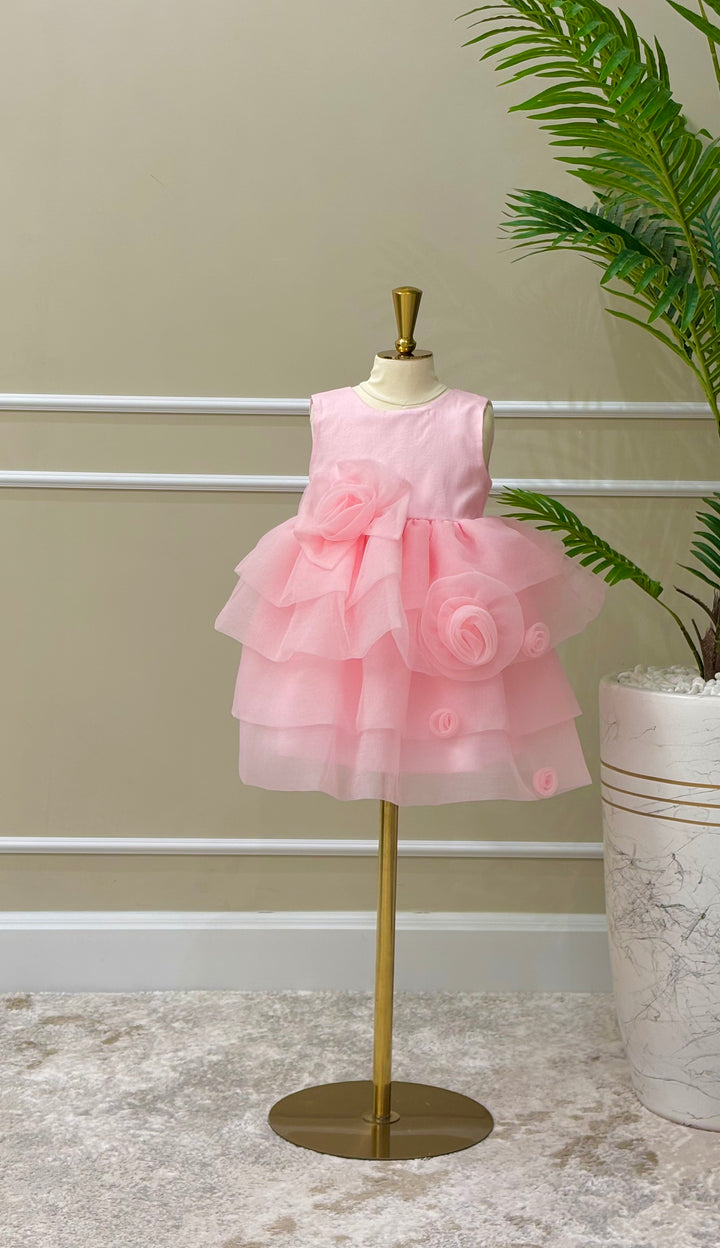 Saja Girls Charming Pink Layered Ruffle Party Dress