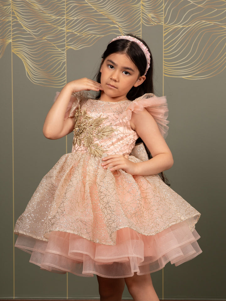 Elif Gorgeous Peach Multilayered Party Dress