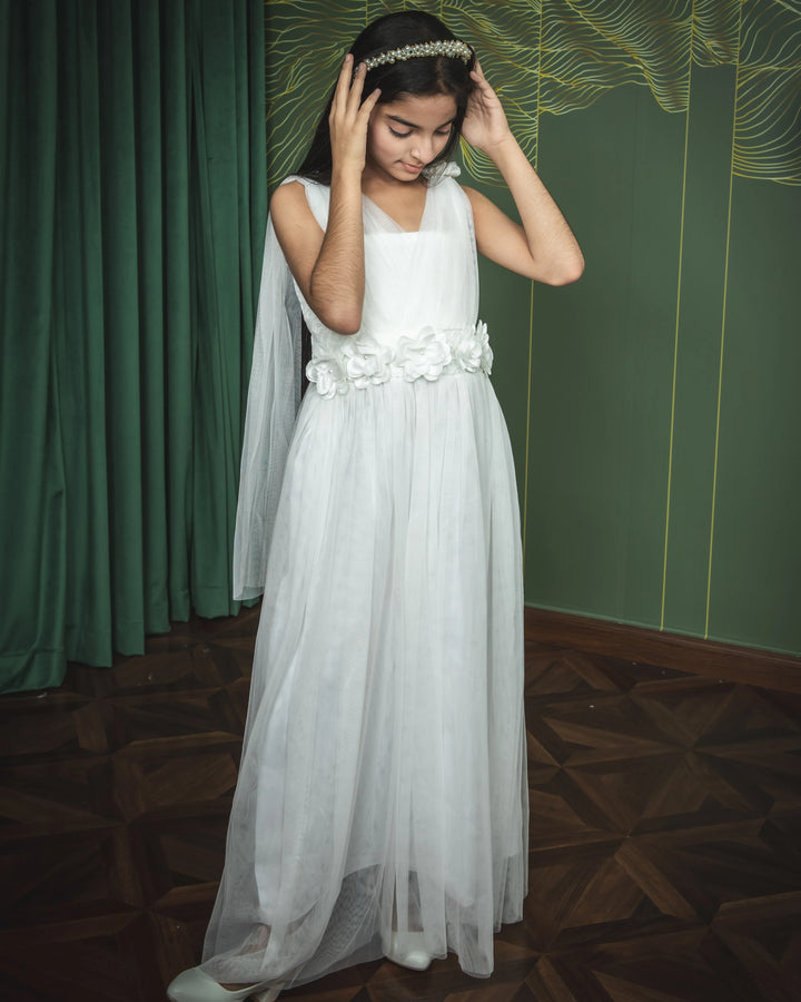 Lauren Elegant White Flower Tulle Party Dress