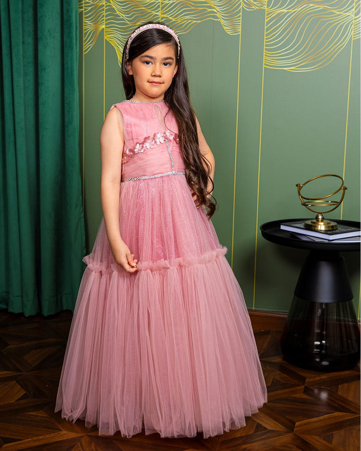 Leya Pink Girl Sleeveless Party Wear Gown