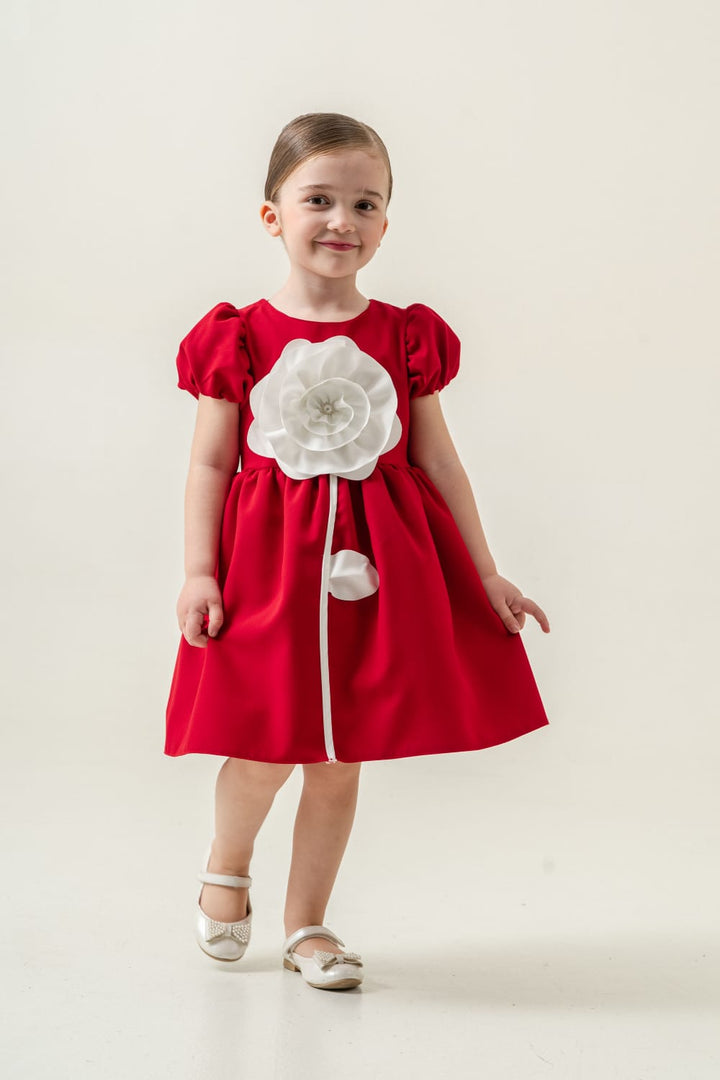 Neeha Elegant Red Big Flower Party Dress for Girls