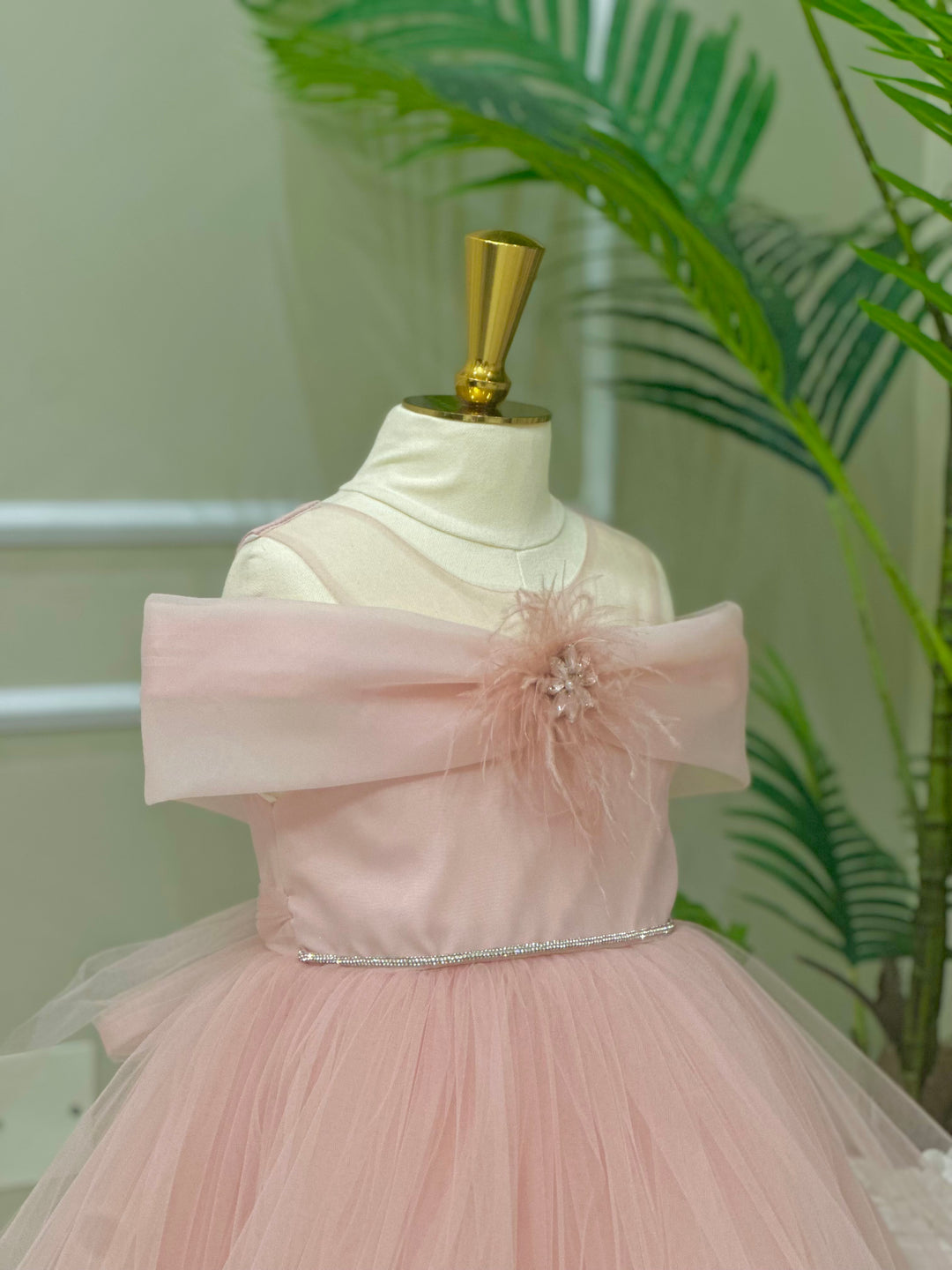 Naomi Girls Blush Pink Feather Party Dress