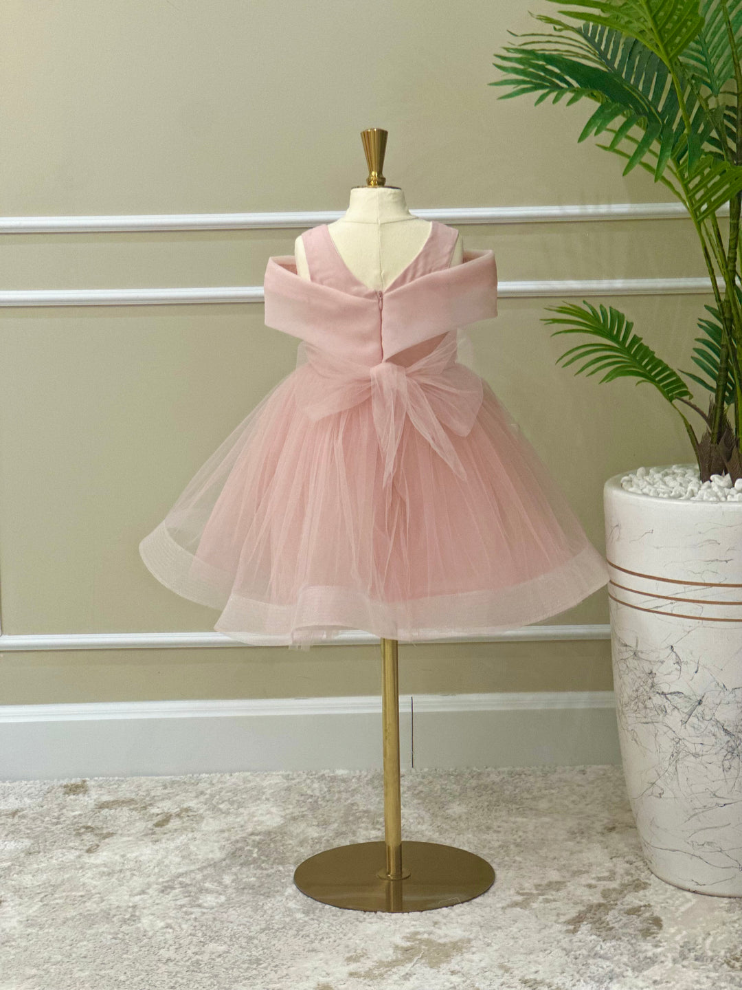 Naomi Girls Blush Pink Feather Party Dress