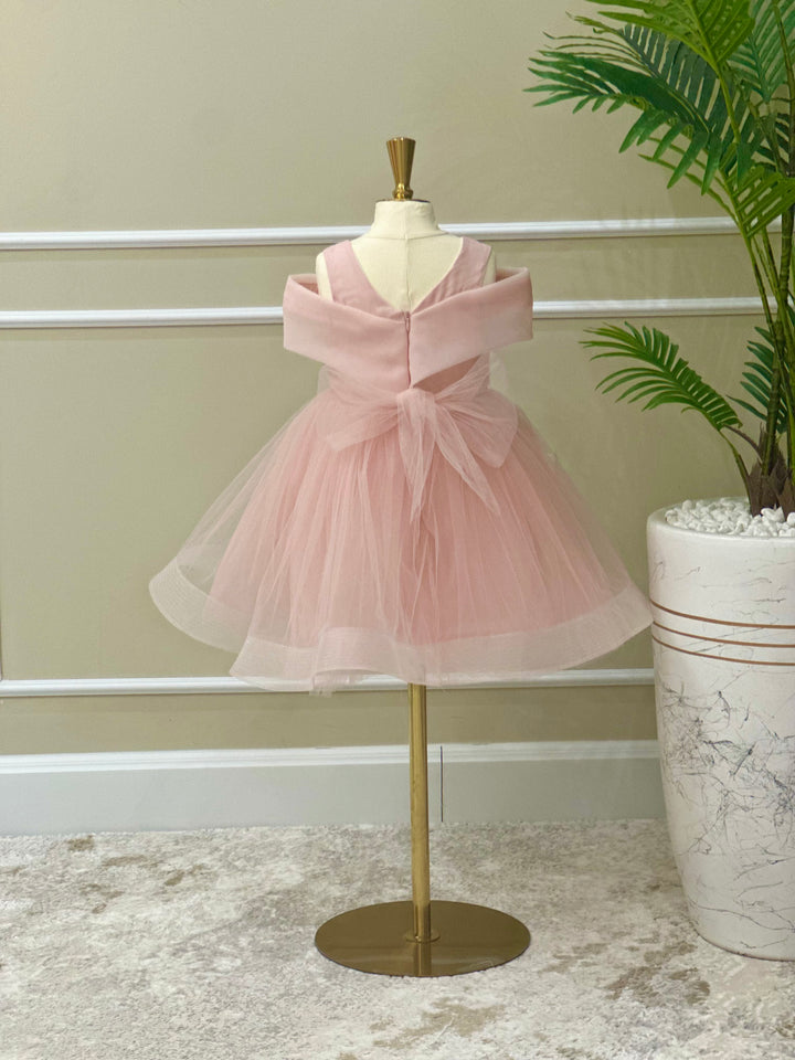Naomi Girls Blush Pink Feather Party Dress
