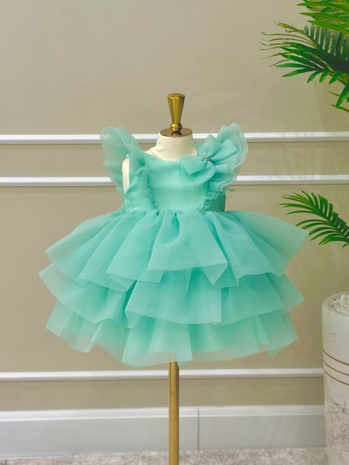Celina Girls Elegant Aquamarine Tulle Party Dress
