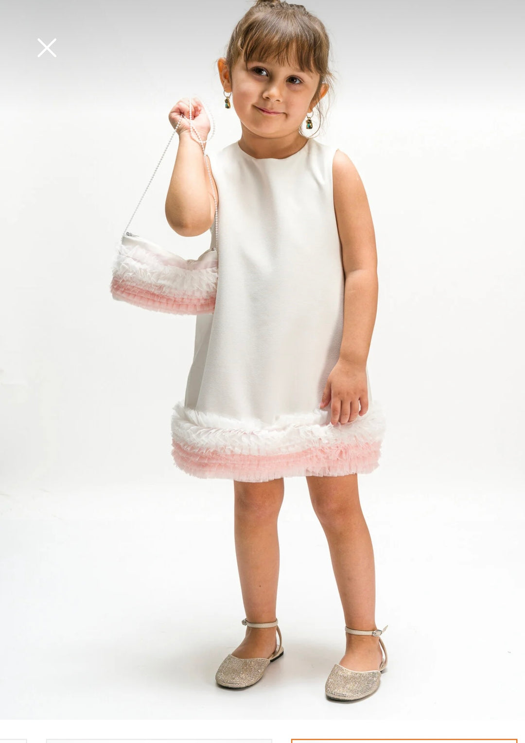 Yusra Girls White Sleeveless Dress with Flower Detail