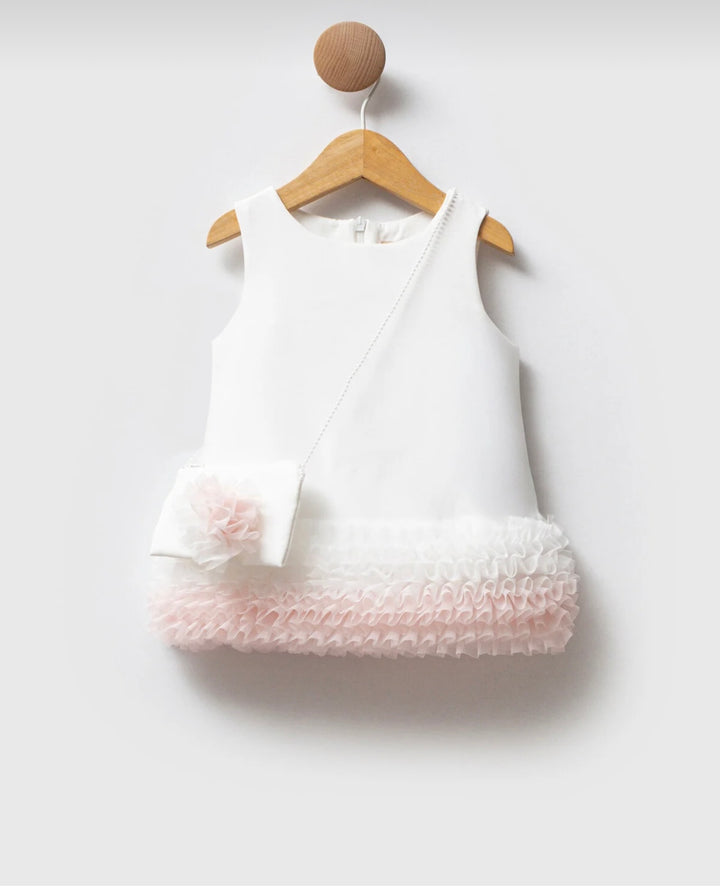 Yusra Girls White Sleeveless Dress with Flower Detail