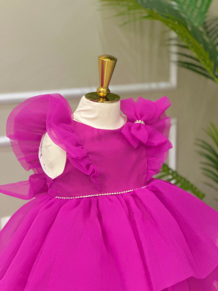 Celina Girls Elegant Hot Pink Tulle Party Dress
