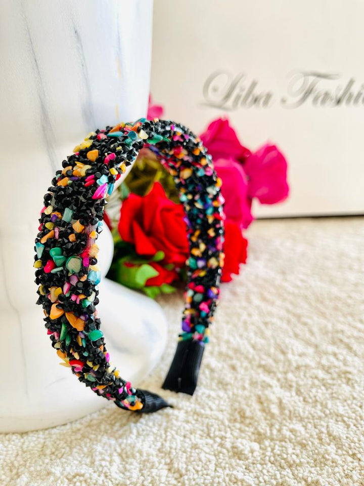 Black Multicolor Crystal Rhinestone Luxury Handmade Hairband