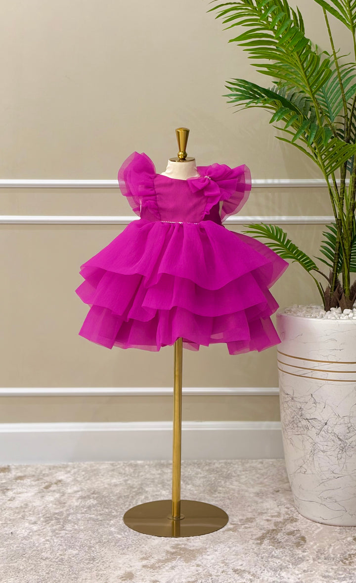 Celina Girls Elegant Hot Pink Tulle Party Dress