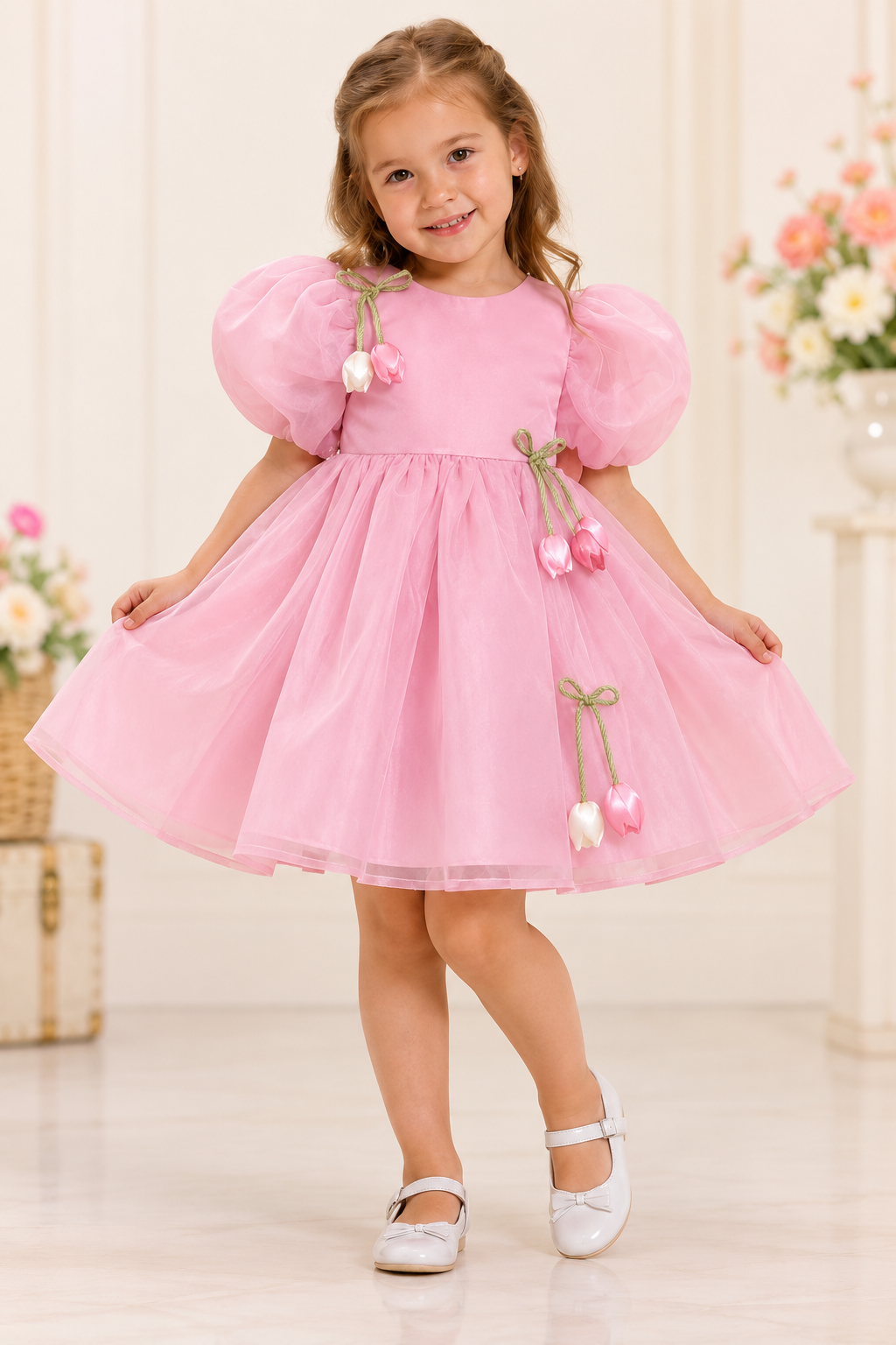 Bonnie Pink Girls Floral Cherry Birthday Party Dress