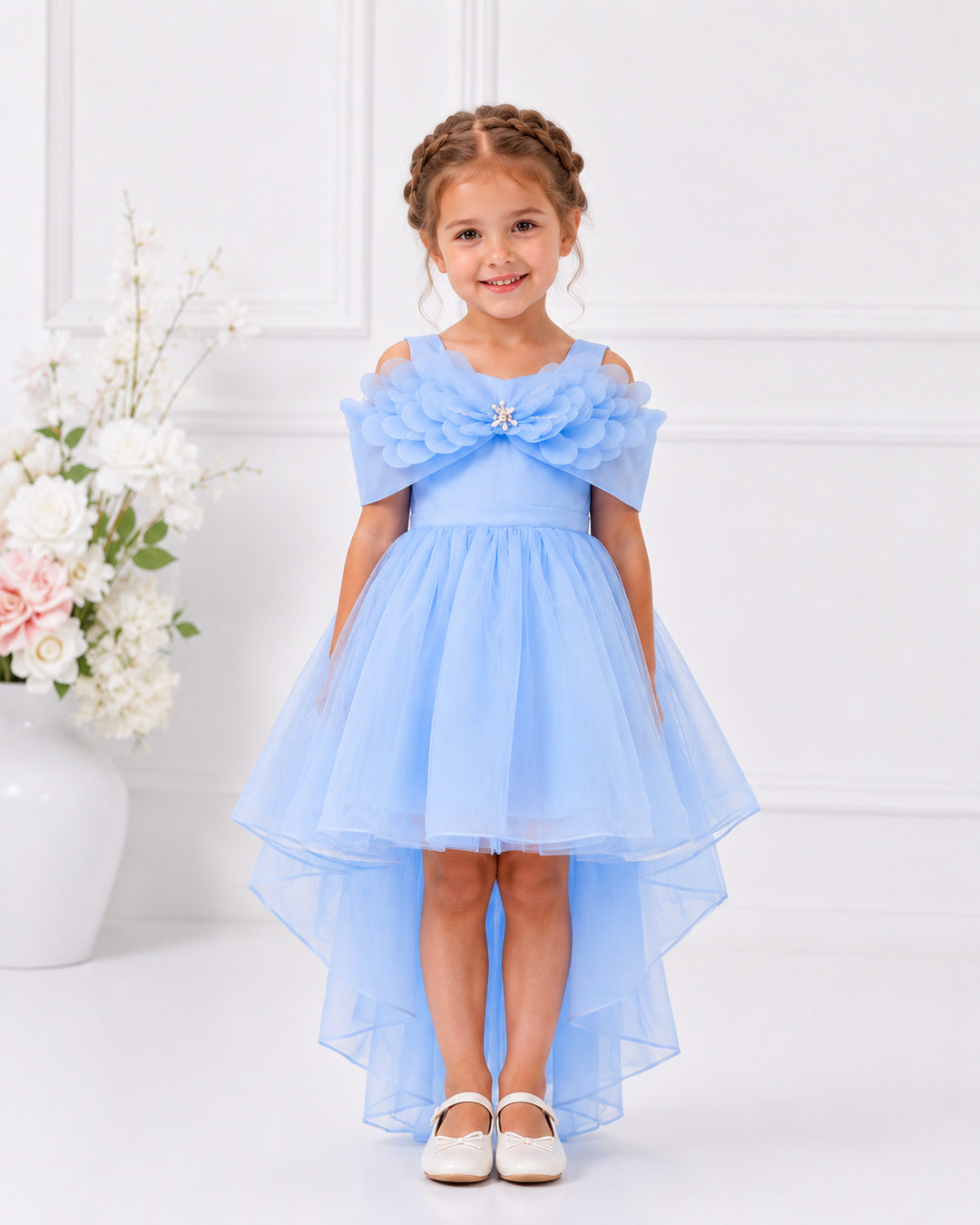 Annie Blue Girls High-Low Floral Party Dress