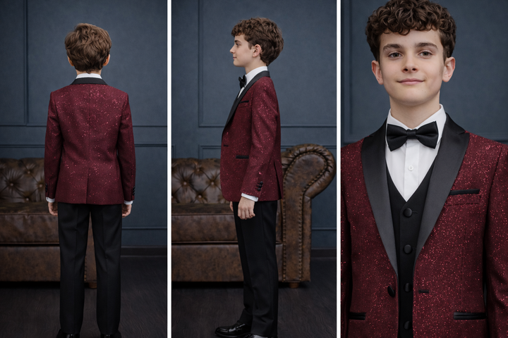 Charming Boys' Maroon Tuxedo Ensemble