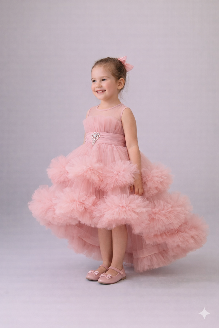Mehar Blush Pink Layered Tulle Party Dress for Girls