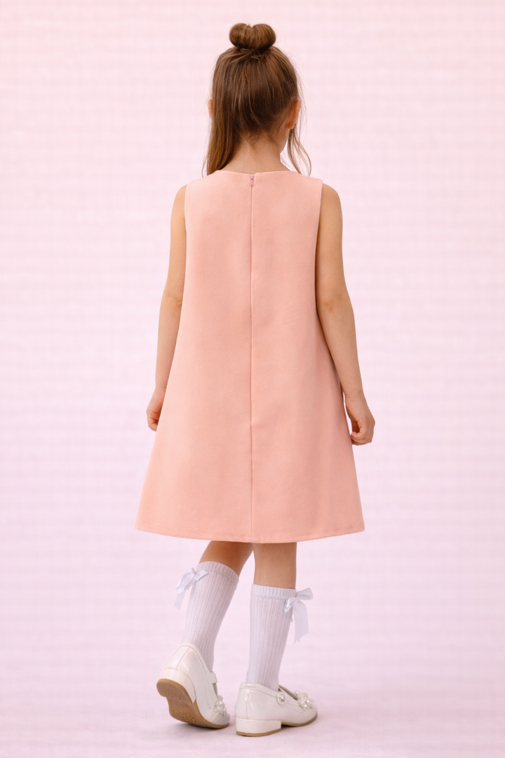 Celestine Girls Elegant Peach A-Line Dress with Triple Side Bow