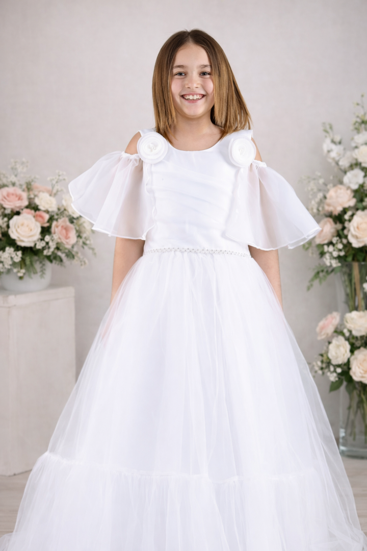 Lia White Cold-Shoulder Flower Gown