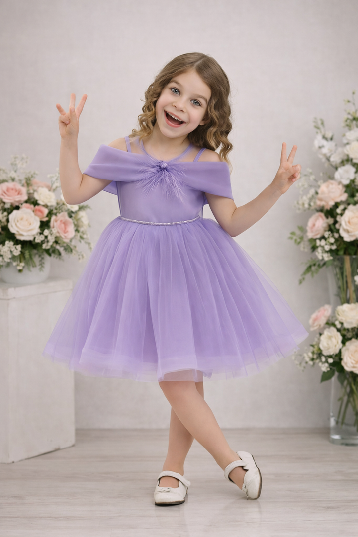 Naomi Girls Lilac Feather Party Dress