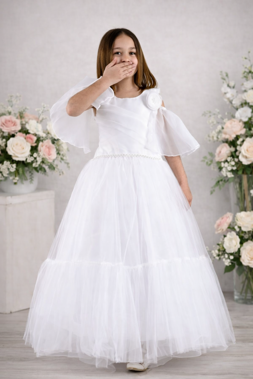 Lia White Cold-Shoulder Flower Gown