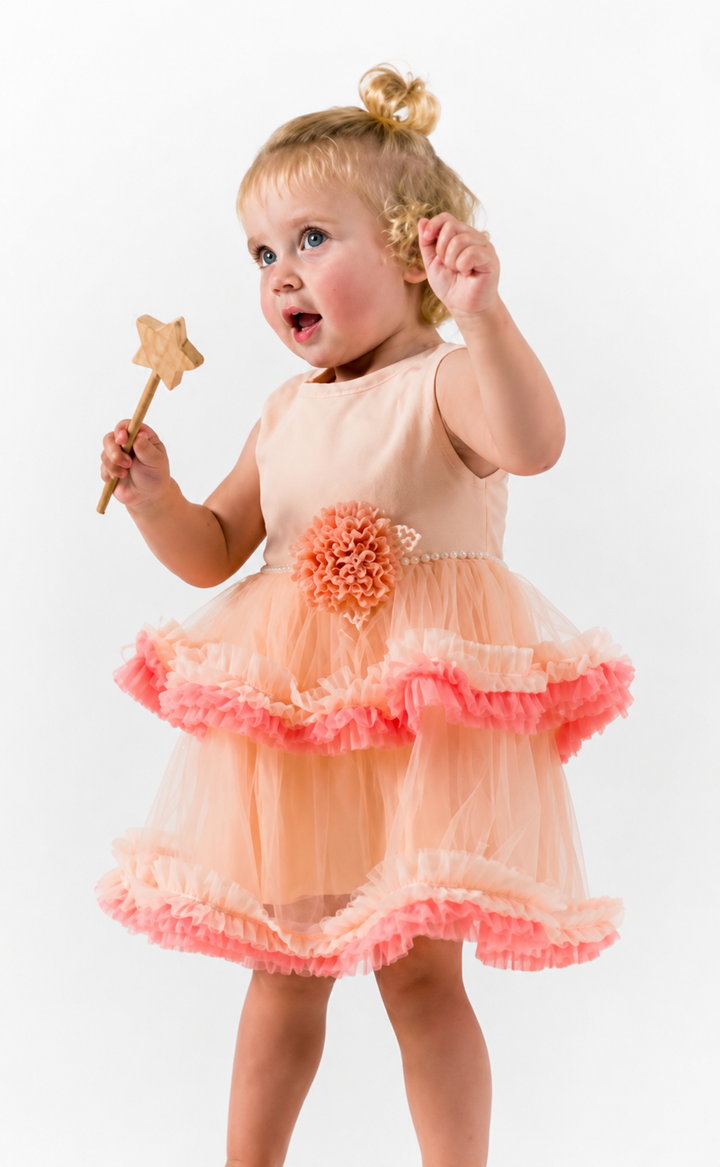Allie Peach Layered Girls Tulle Party Dress