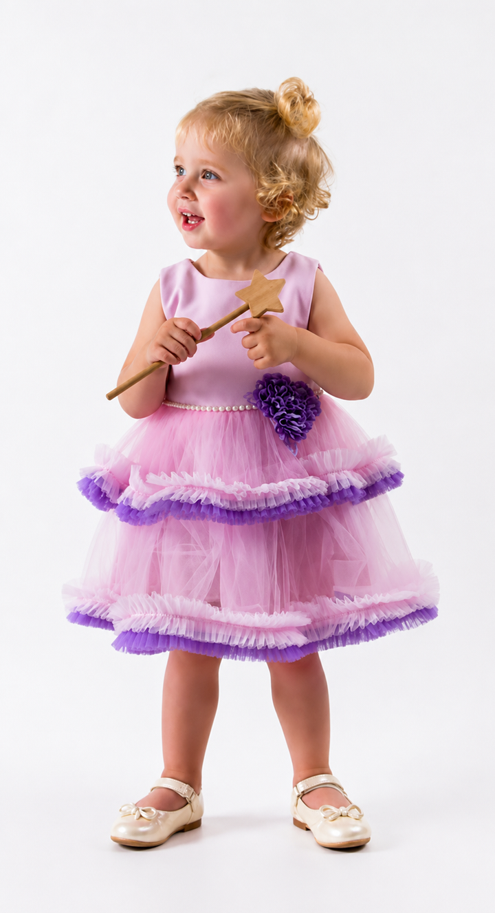 Allie Pink & Purple Layered Girls Tulle Party Dress