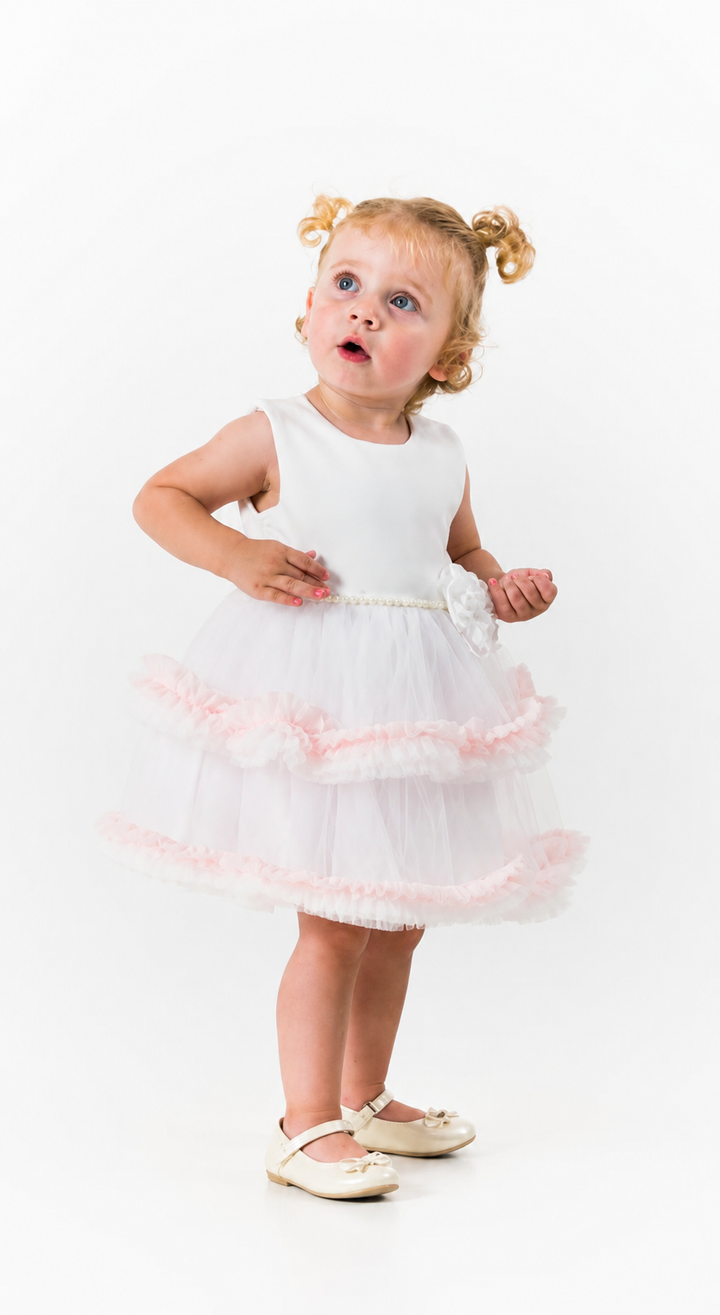 Allie White Layered Girls Tulle Party Dress