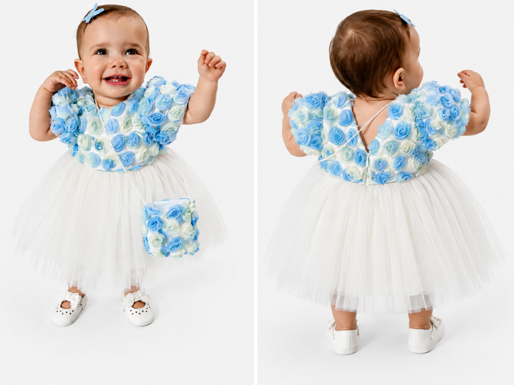 Marjan Blue Floral Baby Girl Birthday Dress