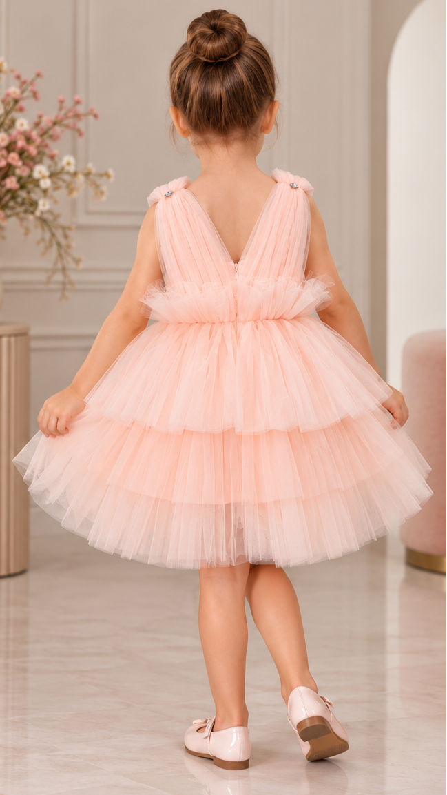 Lydia Blush Pink Layered Tulle Birthday Party Dress for Girls