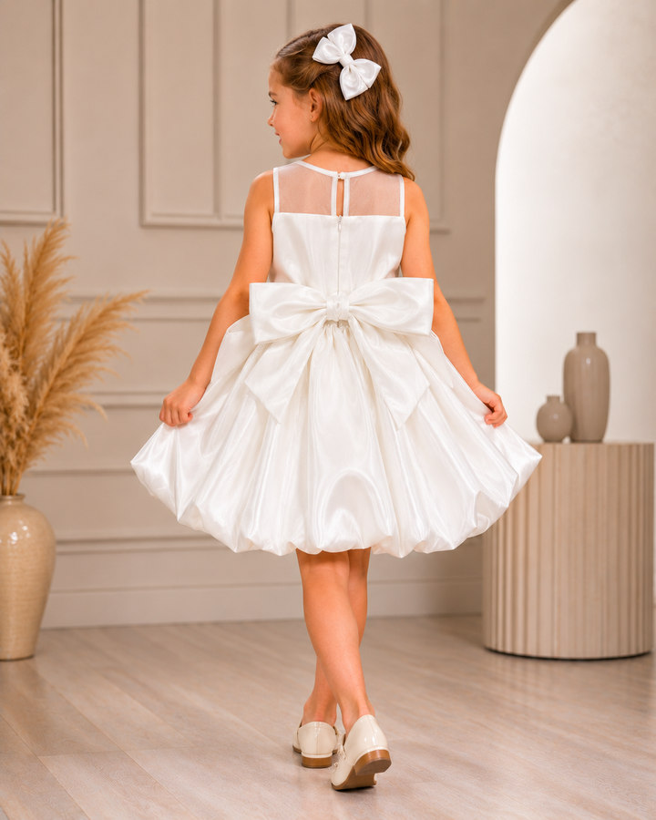 Margot White Satin Bow Party Dress for Girls