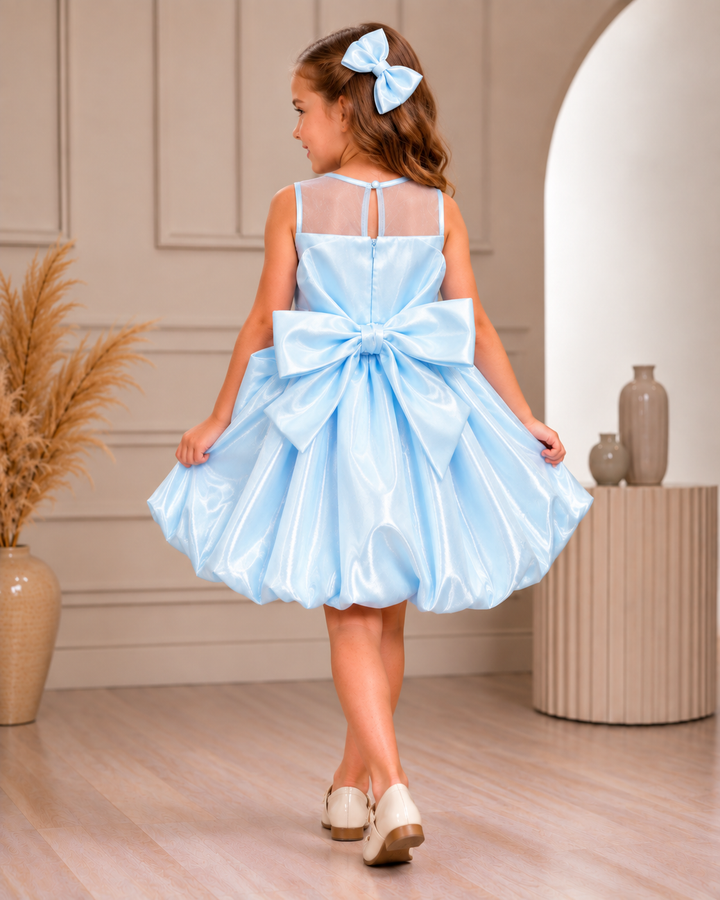 Margot Blue Satin Bow Party Dress for Girls