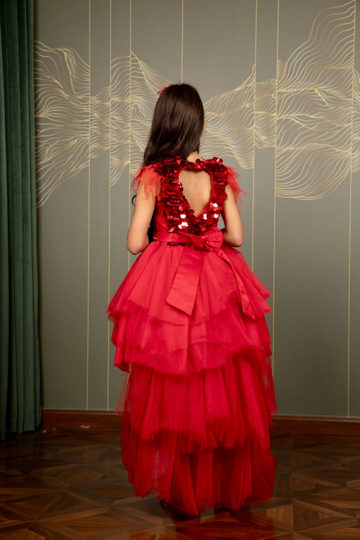 Elina luxury Red Girls Party Dress