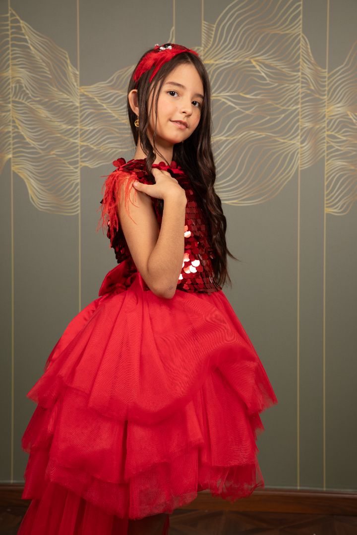 Elina luxury Red Girls Party Dress