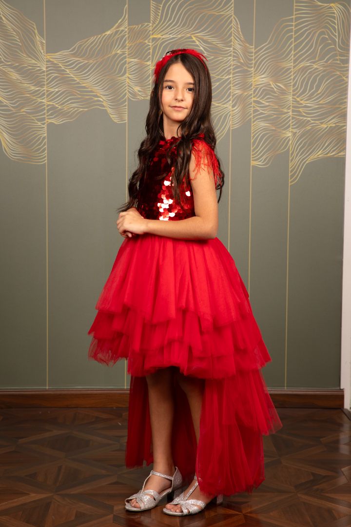 Elina luxury Red Girls Party Dress