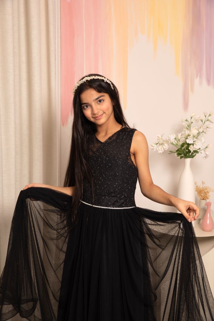 Siya Girls Black Sleeveless Party Wear Dress