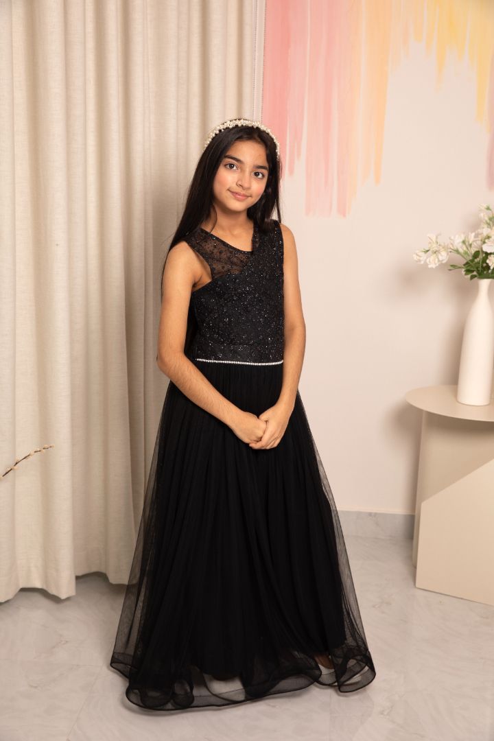 Buy Girls Black Mesh Tiered Dress Online at Sassafras