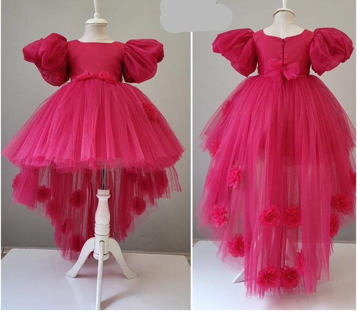 Manaya Fuchsia Layered Party Dress for Girls