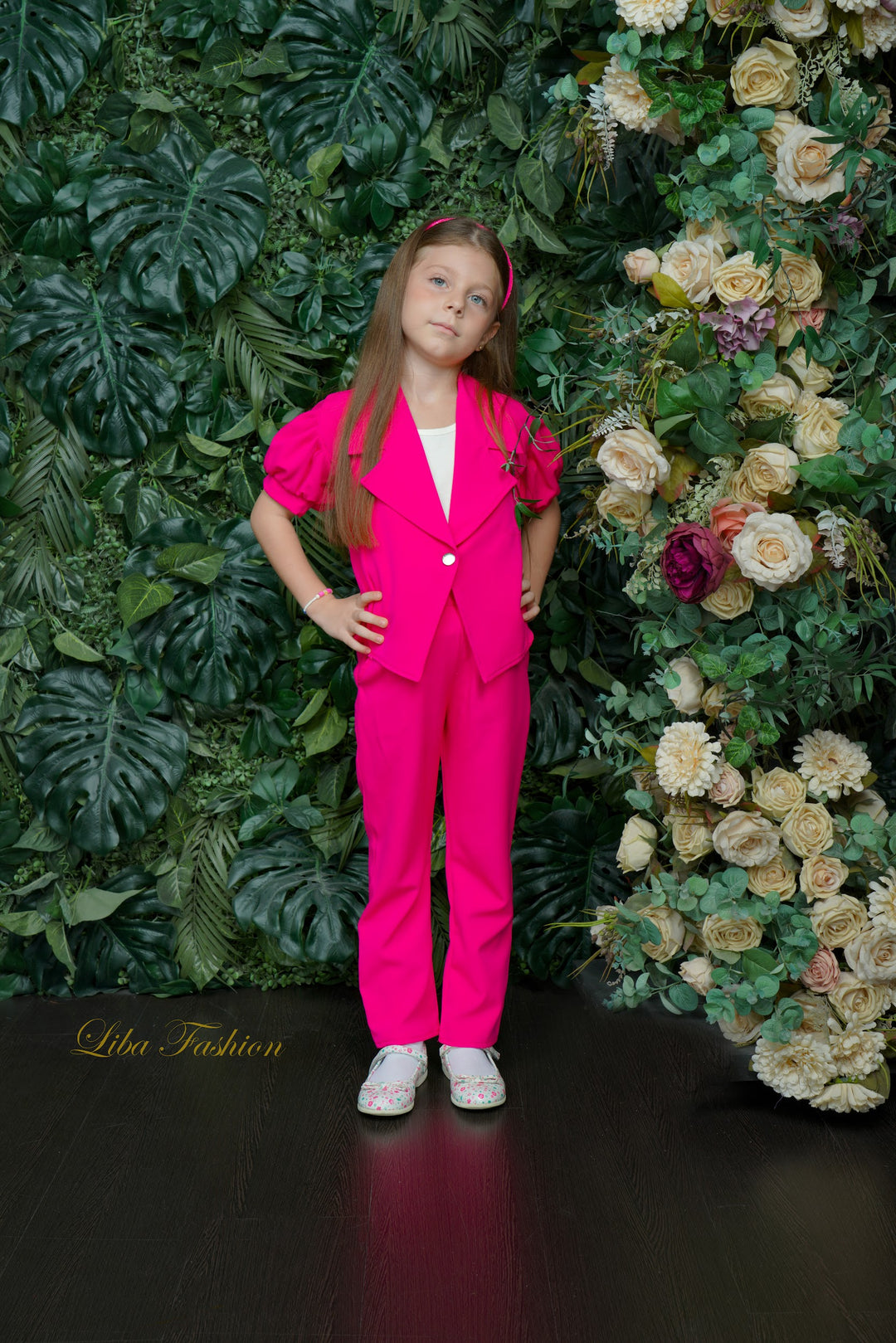 Amira Girls Pink Top and Lapel Collar Co-ord Set