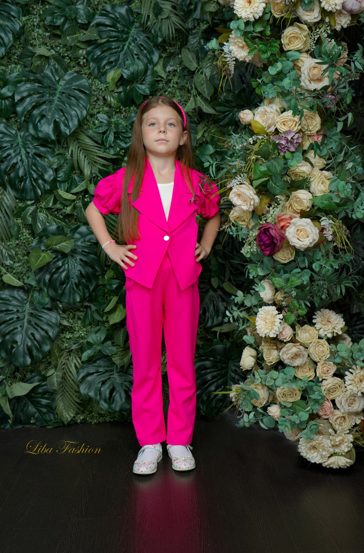 Amira Girls Pink Top and Lapel Collar Co-ord Set