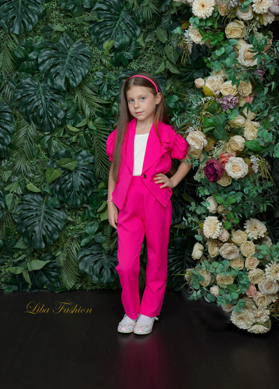 Amira Girls Pink Top and Lapel Collar Co-ord Set