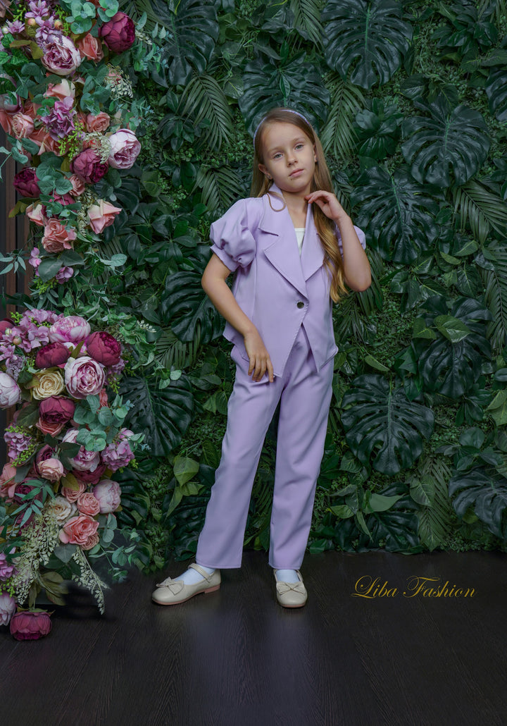 Amira Girls Lilac Top and Lapel Collar Co-ord Set