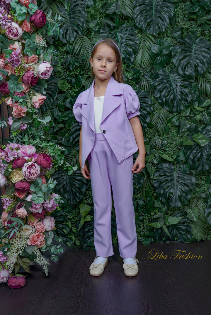 Amira Girls Lilac Top and Lapel Collar Co-ord Set