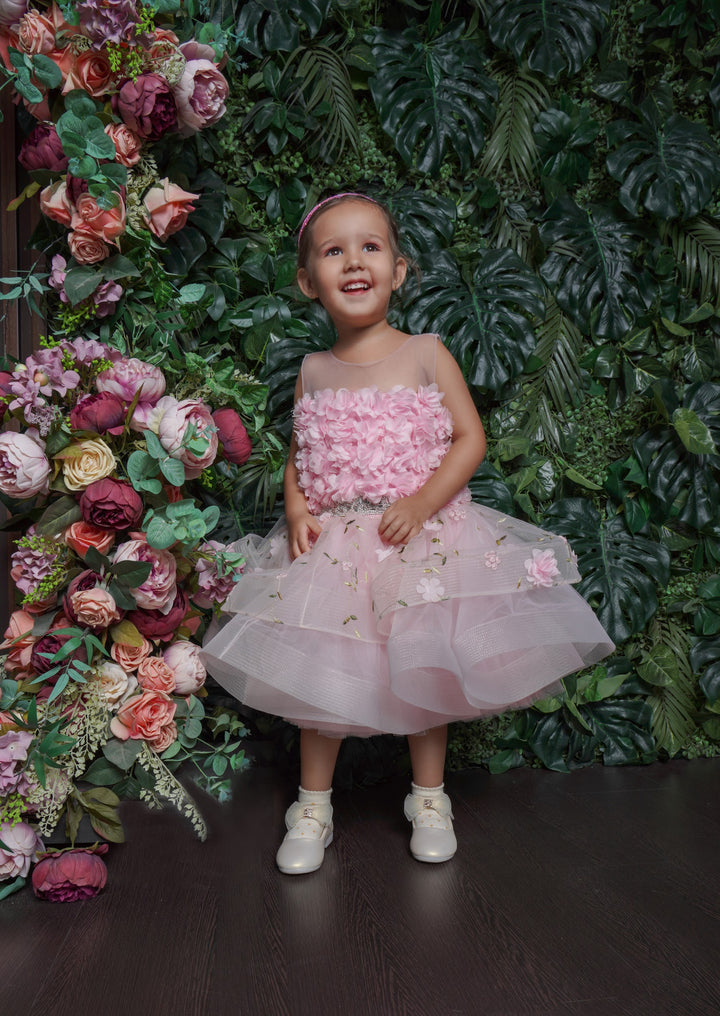 Gorgeous Flower Pink Color Tulle Dress