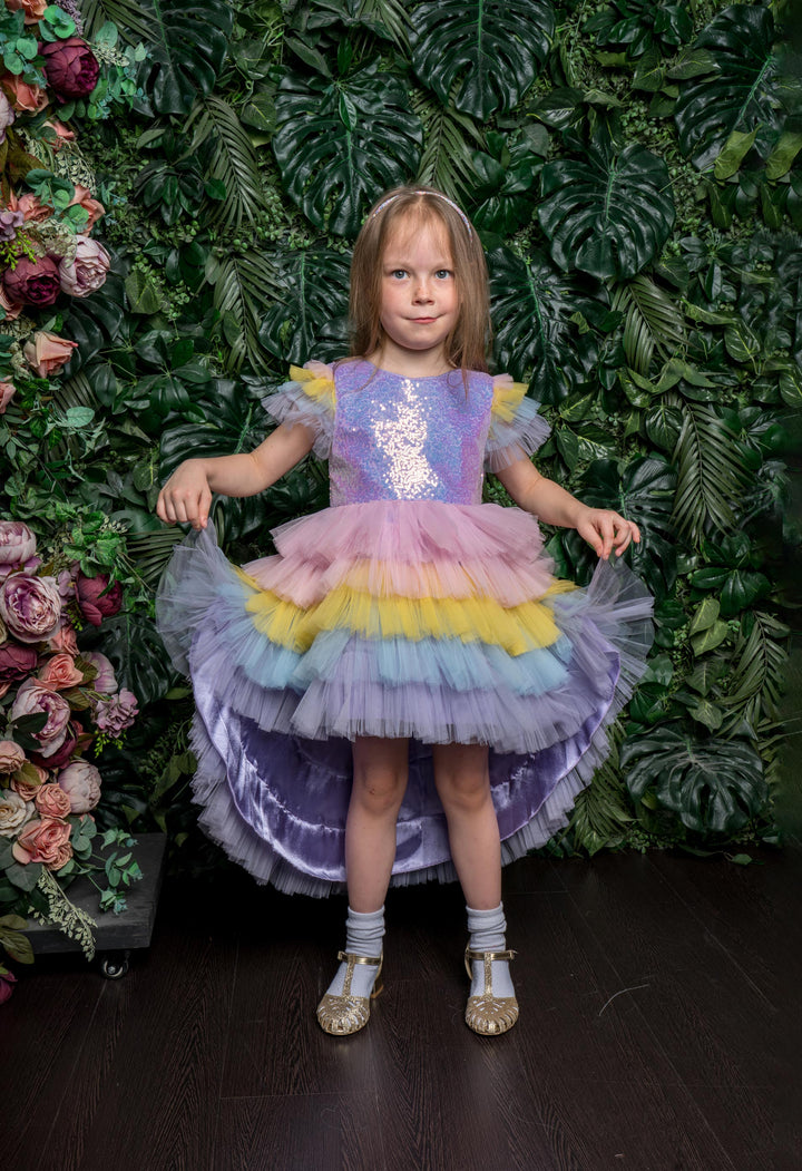 Rainbow Multicolor Sequins Tulle Party Dress